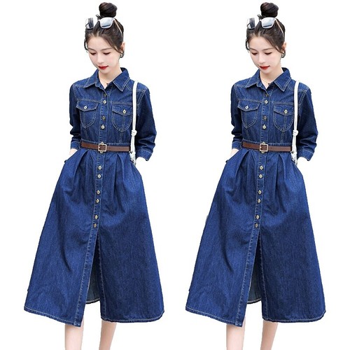 white christmas dresses Medium Wash Denim Maxi Dress - All Denim main image 1