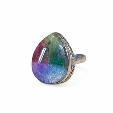 Lady's Rainbow Solar Quartz Silver Tone Ring Size 9.75 Handcrafted