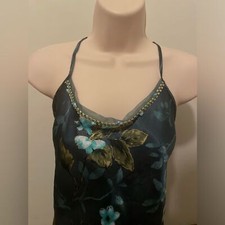 Secret Treasures Vintage Green Shiny Floral Satin Slip Nightgown Womens M