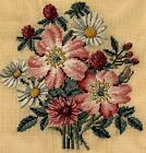 Preworked Fuchia/White Flowers Needlepoint Canvas w/Petit Point 10"x10" 3508