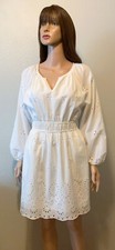 Universal Thread Women's Puff 3/4 Sleeve Eyelet Dress w/ Pockets White Size XS