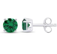 925 Sterling Silver Round Cut Lab Created Emerald Stone Studs Earrings UNISEX