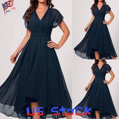 Plus Size Women's Summer Chiffon Party Midi Dress Evening Cocktail Swing Dresses