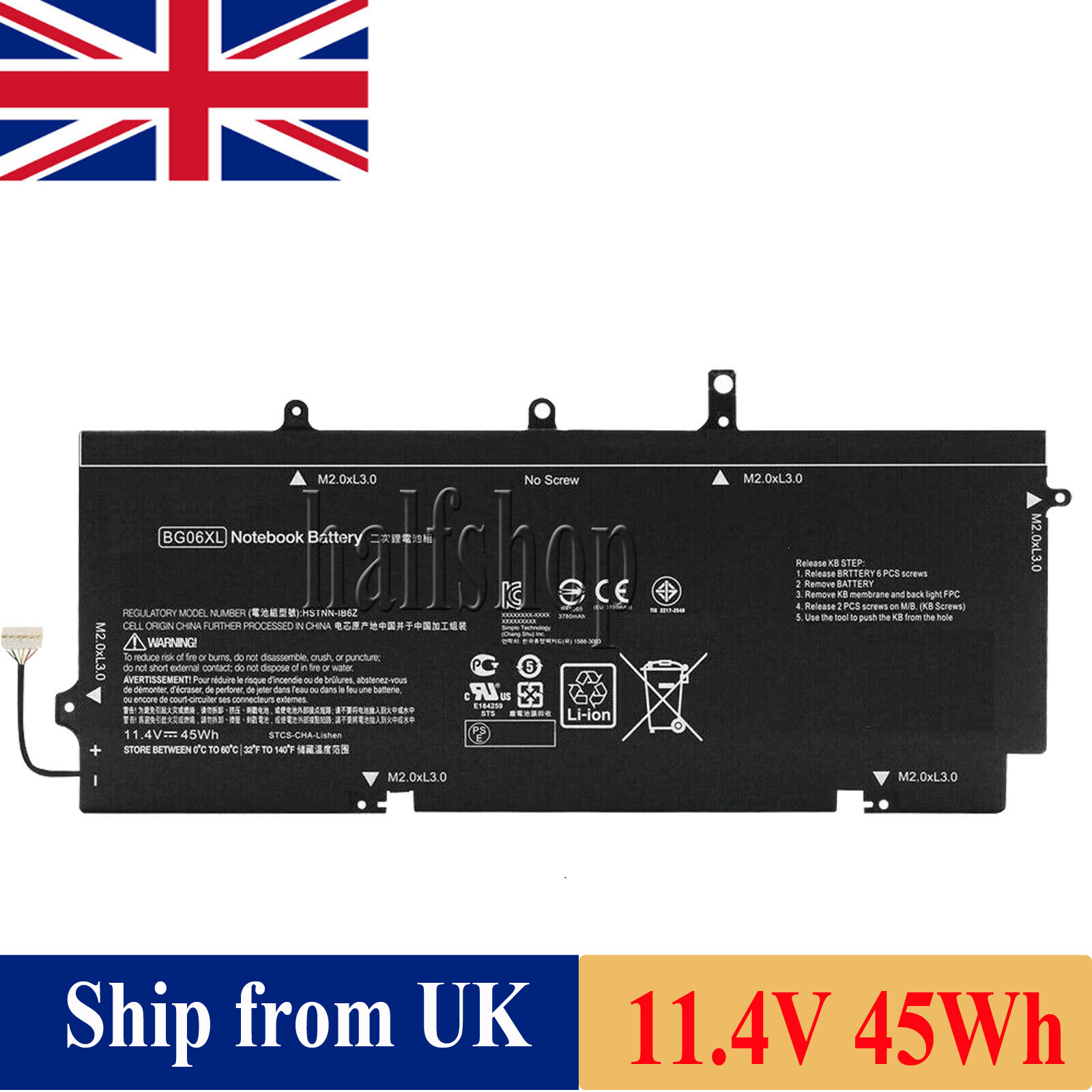 NEW 11.4V 45Wh BG06XL Battery HSTNN-IB6Z for HP EliteBook 1040 G3 Series