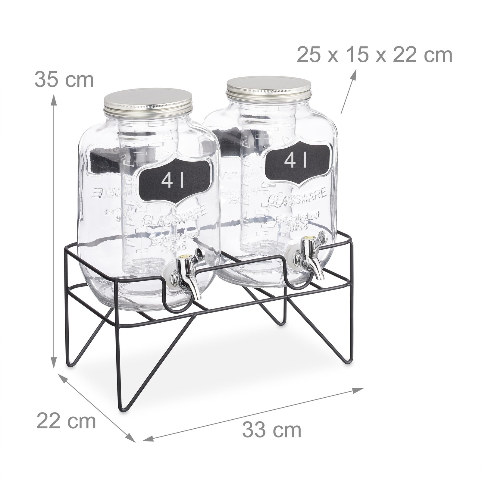 Distributeur de boisson double de 4L avec support en métal noir solide - 4