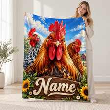 Personalized Chicken Trio Coral Fleece Blanket Farmhouse Animal Decor