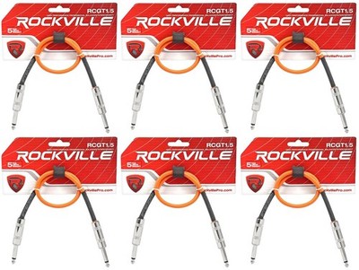 6 Rockville RCGT1.5O 1.5'  1/4'' TS to 1/4'' TS Guitar/Instrument Cable