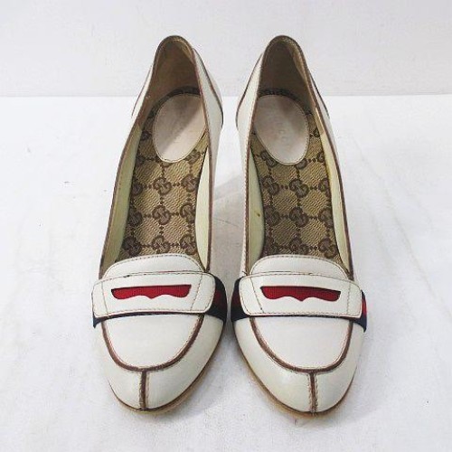GUCCI Sherry Line Heeled Leather Loafers Shoes Size:37.5/JP:24.5 141114K Authen thumbnail 5