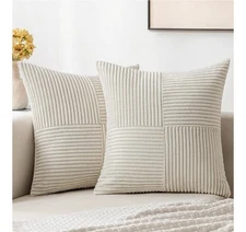 MIULEE Beige Corduroy Pillow Covers Pack of 2 Boho Decorative Spliced Throw B39