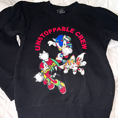SEGA Sonic the Hedgehog Boys M Black Fleece Pullover Crewneck Sweatshirt