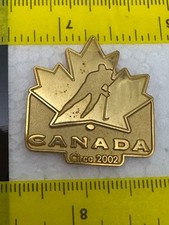 2002 Team Canada Men s National Ice Hockey Maple Leaf Shaped Track Pin Gold Tone