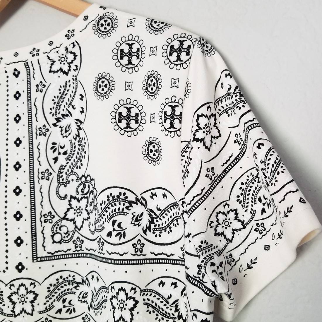 Tory Burch Bandana Collection Print T Shirt Dress Sequins Beaded Cotton XL $258 thumbnail 7