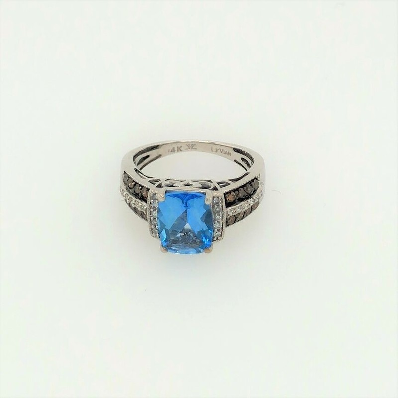 LeVian Ring with 2 1/4 cts Blue Topaz and Tanzanite in 14K White Gold Size 5