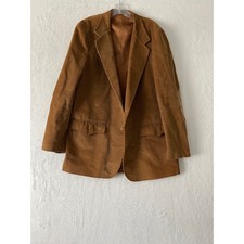 JC Penney Western Apparel Mens 44L Corduroy Blazer Brown Elbow Patch Sport Coat