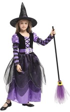 NEW Halloween Costume Witch Girls Med 5-7 Purple Dress Hat No Belt or Broom