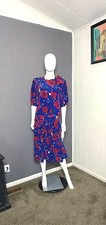 1980's Silk Drop Waist Dress Blue Funky New Wave print