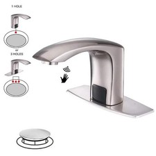 Automatic Sensor Touchless Bathroom Sink Faucet w Deck Plate in Brushed Nickel