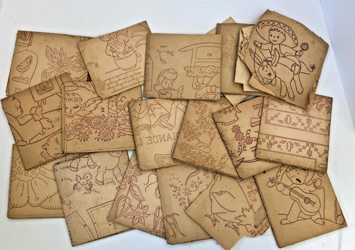Embroidery Iron On Transfer Lot 19  Vtg 50s Pillowcase Sampler Towel Xmas Quilt+