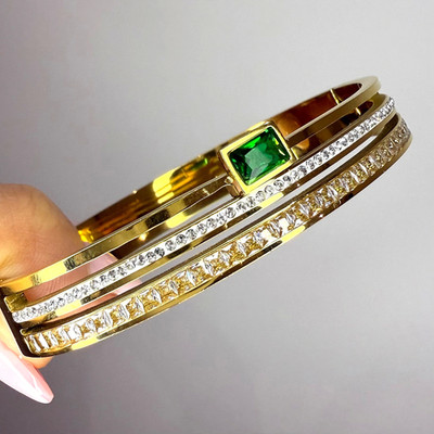 Braclet Gold Sterling Silver Gold Plated 18K Green Diamond Bangle Jewelry Woman