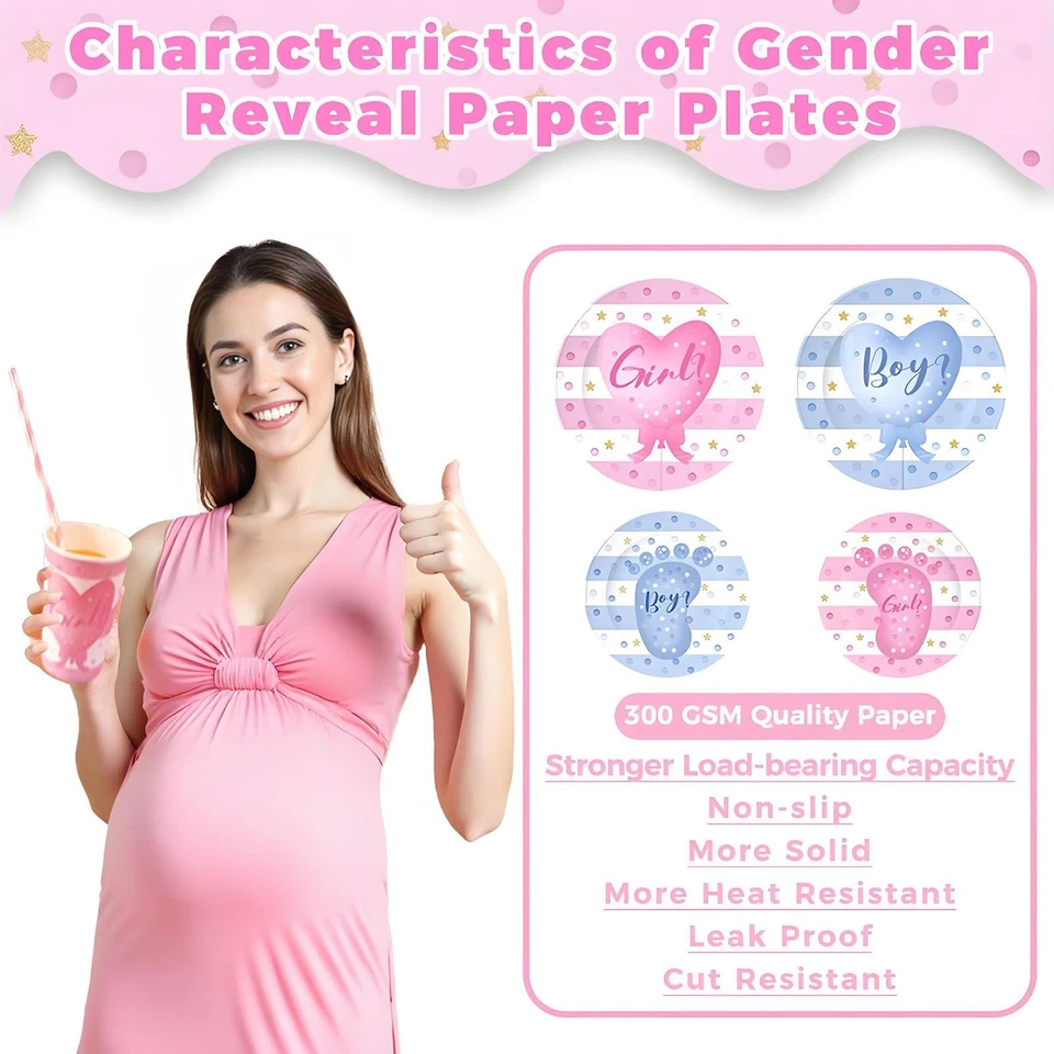 400PCS Gender Reveal Plates and Cups and Napkins Sets with Forks, Straws, Spo... - Image 4 of 4