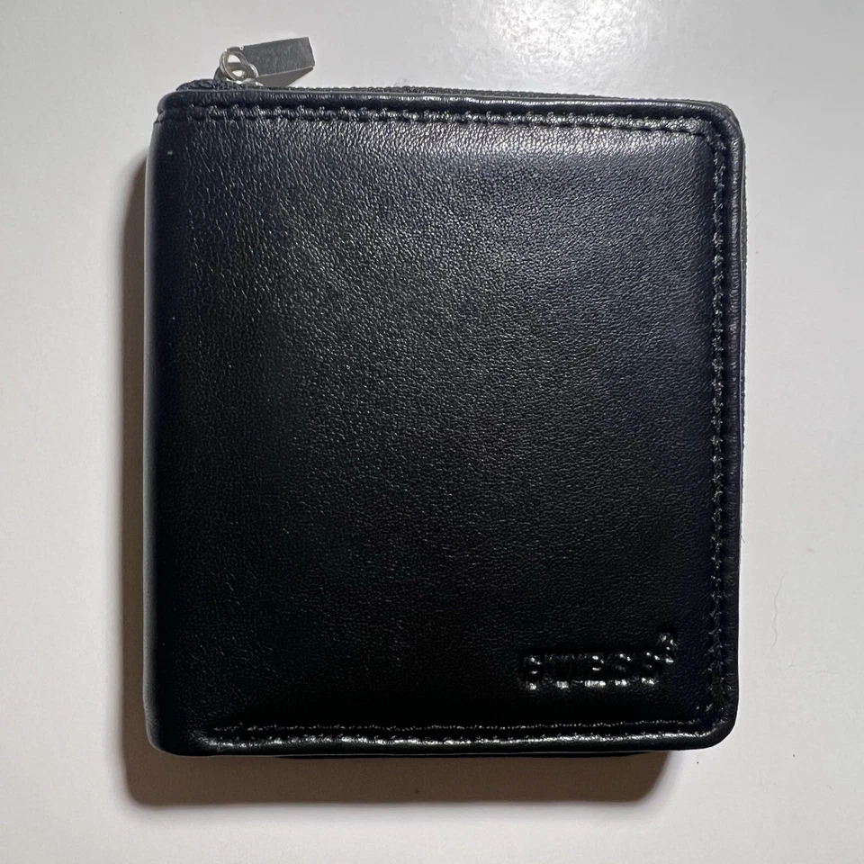 GUESS Cartera Plegable de Cuero Negro con Cremallera Alrededor con Caja Foto 3 de 4