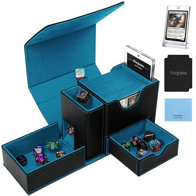 Stepane MTG Deck Box for 120+-With Dice Tower&Tray&Storge, Black/Cyan 