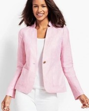 NWOT Talbots Aberdeen Linen Blend Blazer Women's Size 2 Pink White Striped