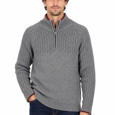Columbia Mens Grey 1/4 Zip Ribbed Cotton Sweater XL AM2727 Burgundy Trim