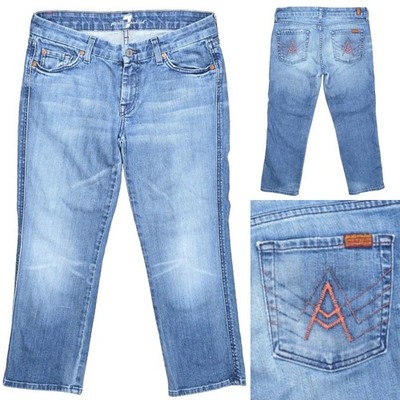 Vintage 7 For All Mankind Cropped A Pocket Jeans Women's Size 29 Blue Distressed