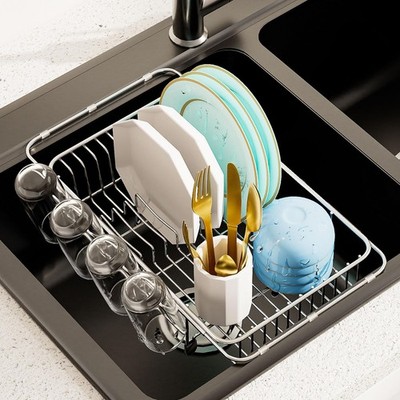 AIDERLY Dish Drying Rack in Sink Expandable Stainless Steel Kitchen Silver 