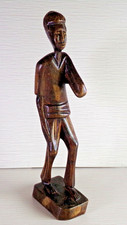 Hand Carved Wooden Figure Folk Art Sculpture Stylized Male Statue 11i n