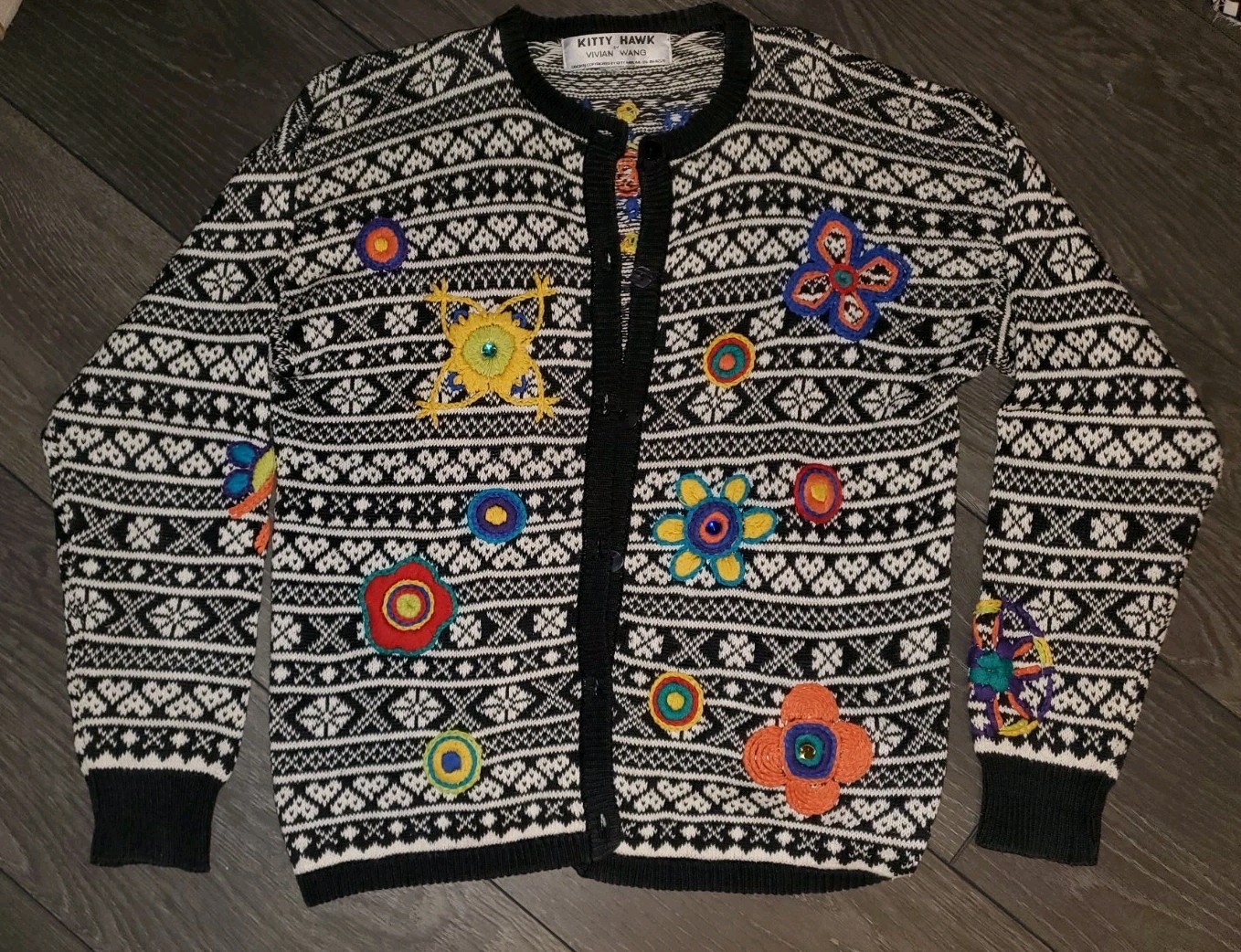 Vintage 80s Kitty Hawk by Vivian Wang Knit Multicolor Floral Cardigan Sweater