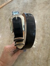 Women's Brighton ONYX Black Croc Embossed Leather Belt with SILVER Buckle