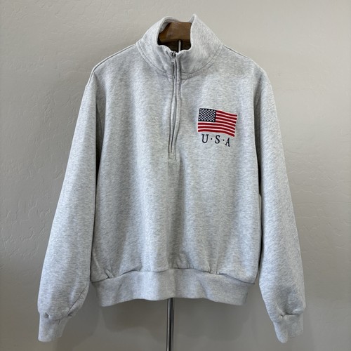 Hollister Oversized USA Half-Zip Sweatshirt Women's Size M Grey Pullover Soft