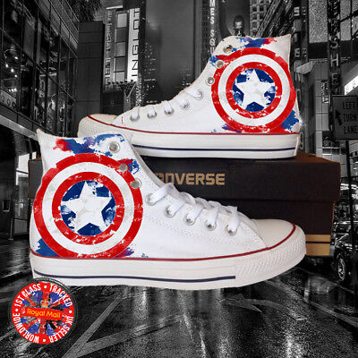 Captain America Inspired All Star White Converse | eBay