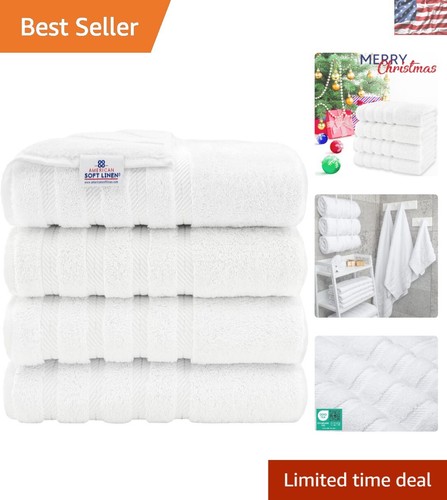 Stylish White Striped Bath Towels - Luxury 4-Piece Set, 27x54 & Super Absorbent - 第 1/11 張圖片