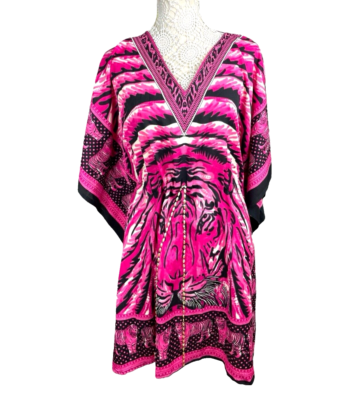 Cover Up Dress Bright Pink Tiger Print Beach Women’s UK Size 12-image