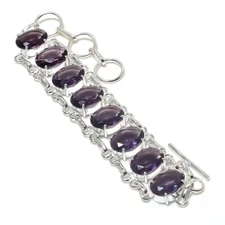 Purple Amethyst Gemstone Handmade 925 Sterling Silver Jewelry Bracelet Sz 7-8"