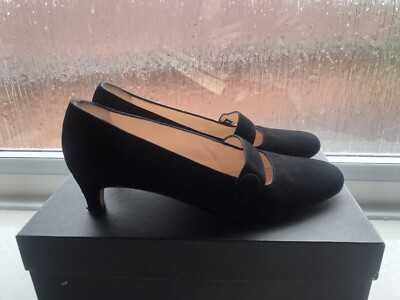 Hobbs Ladies Black Suede Mid Heel Shoes Size (with Box