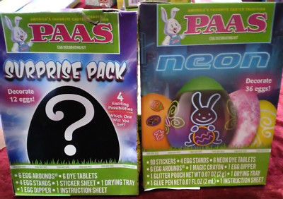*LOT OF 2 * PAAS *EASTER EGG COLORING KITS* NEON & SURPRISE PACK *DAMAGED BOXES*