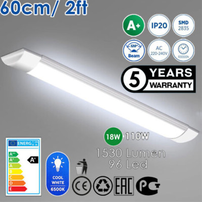LED Batten Low Profile Streifen Leuchtstoffröhre Deckenröhre Leuchte 6500K 54W 2FT 60cm
