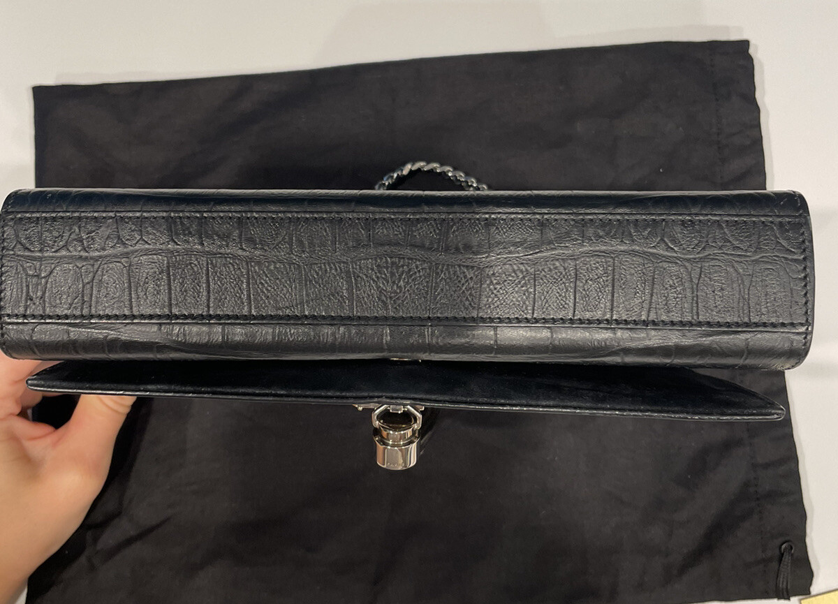 BORSA A TRACOLLA 100% AUTENTICA DONNA YVES SAINT LAURENT KATE MONOGRAM NAPPA CROC NERA