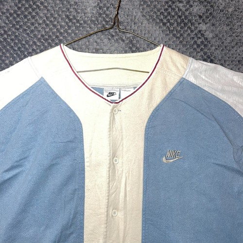 Nike Button Up Jersey T-Shirt Mens Blue Large Graphic Print Embroidered Logo - Picture 2 of 11
