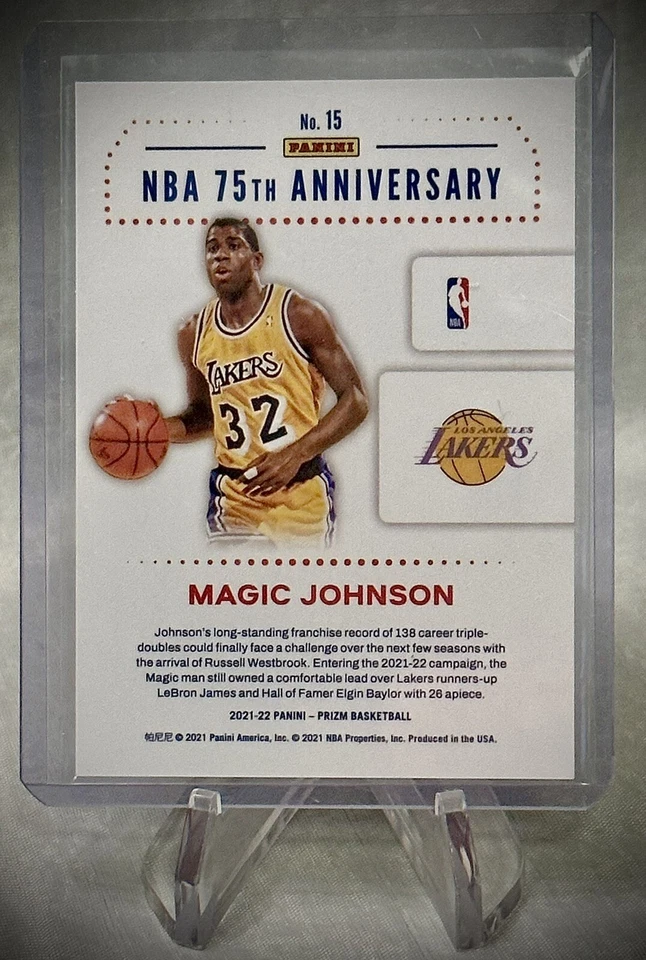 2021-22 Panini Prizm - MAGIC JOHNSON - 75th Anniversary Logo - SP Insert #15 - Image 2 of 4