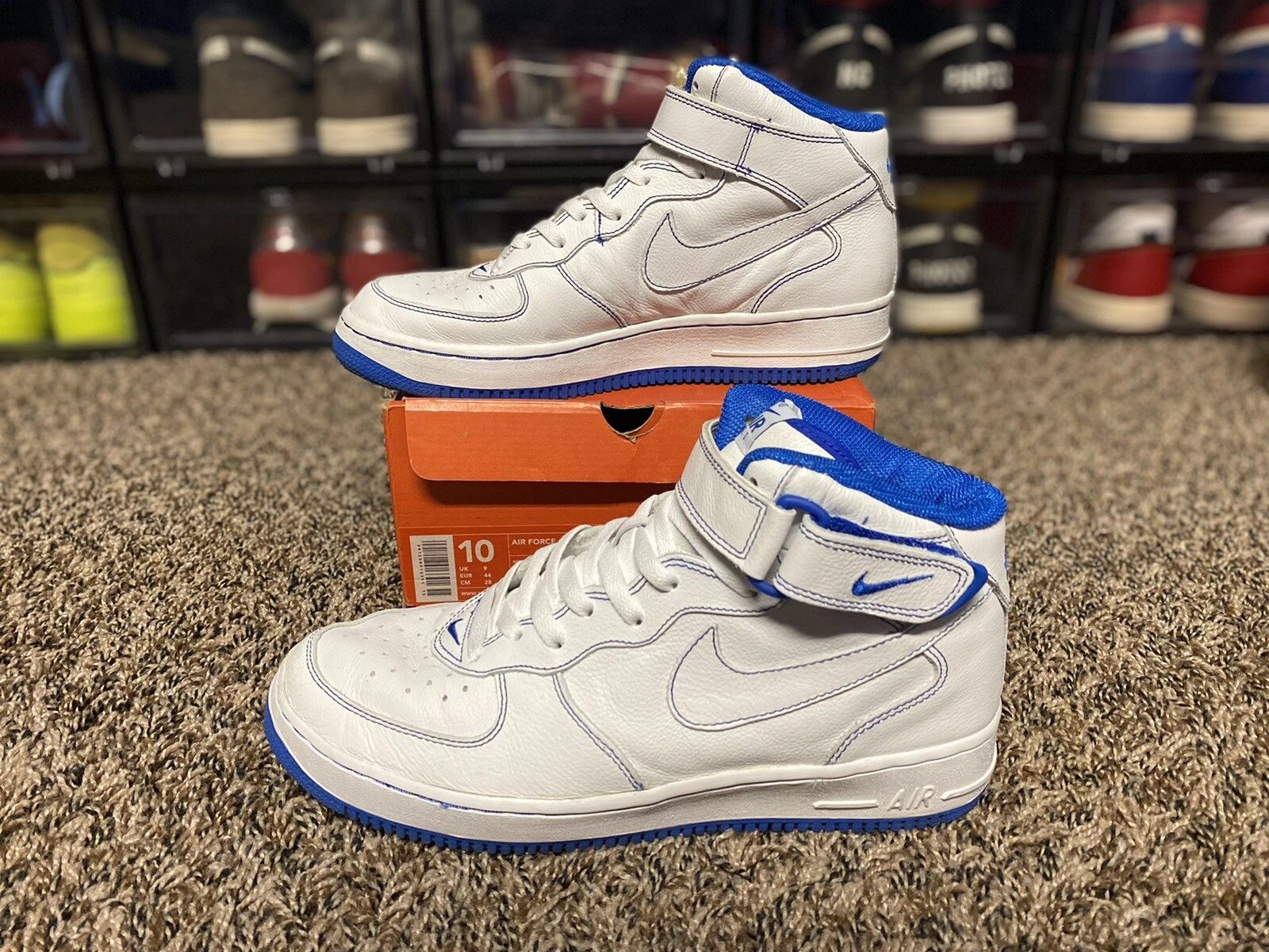 Nike Air Force 1 Mid White Royal Blue 2002 Supreme Vint 624039 113 homme taille 10
