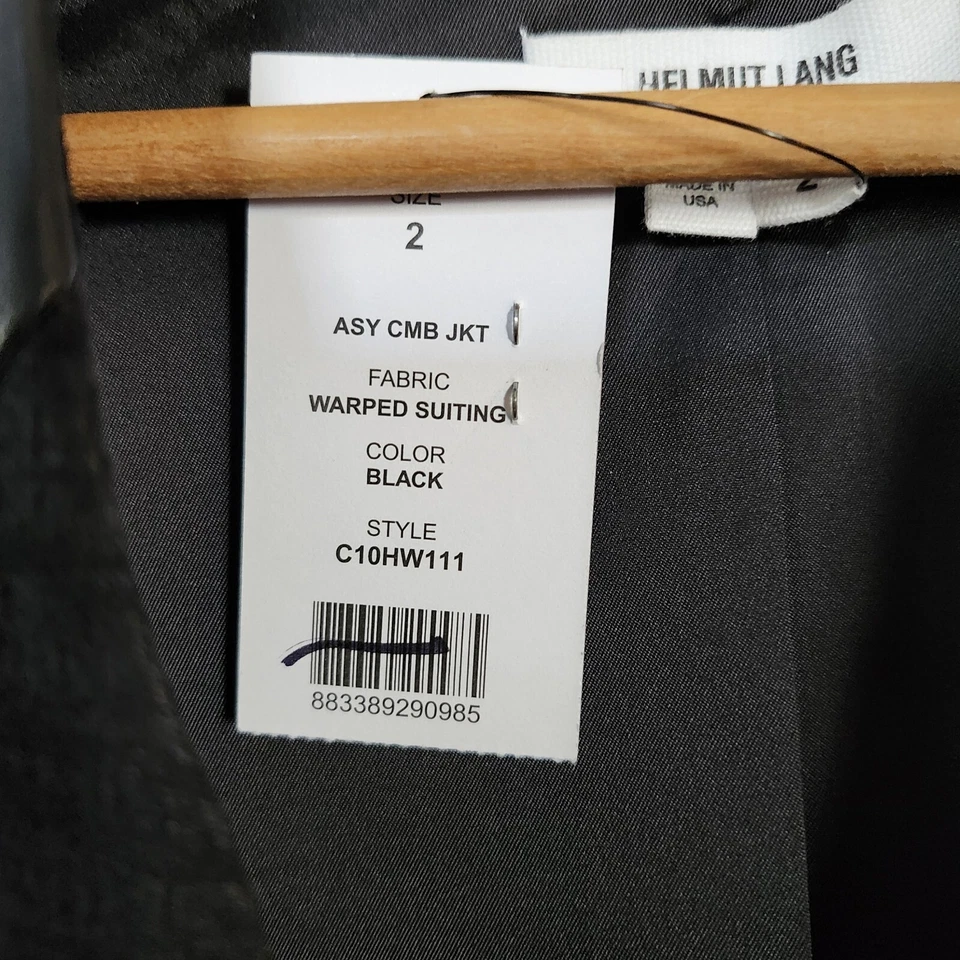 NUEVO CON ETIQUETAS Casco Lang Para Mujer Negro Tela Bloque Asimétrico Tweed Cuero Chaqueta 2 Foto 4 de 4