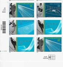 US Winter Sports Olympic 34c Stamp Plate Block of 6 Scott #3552-3555