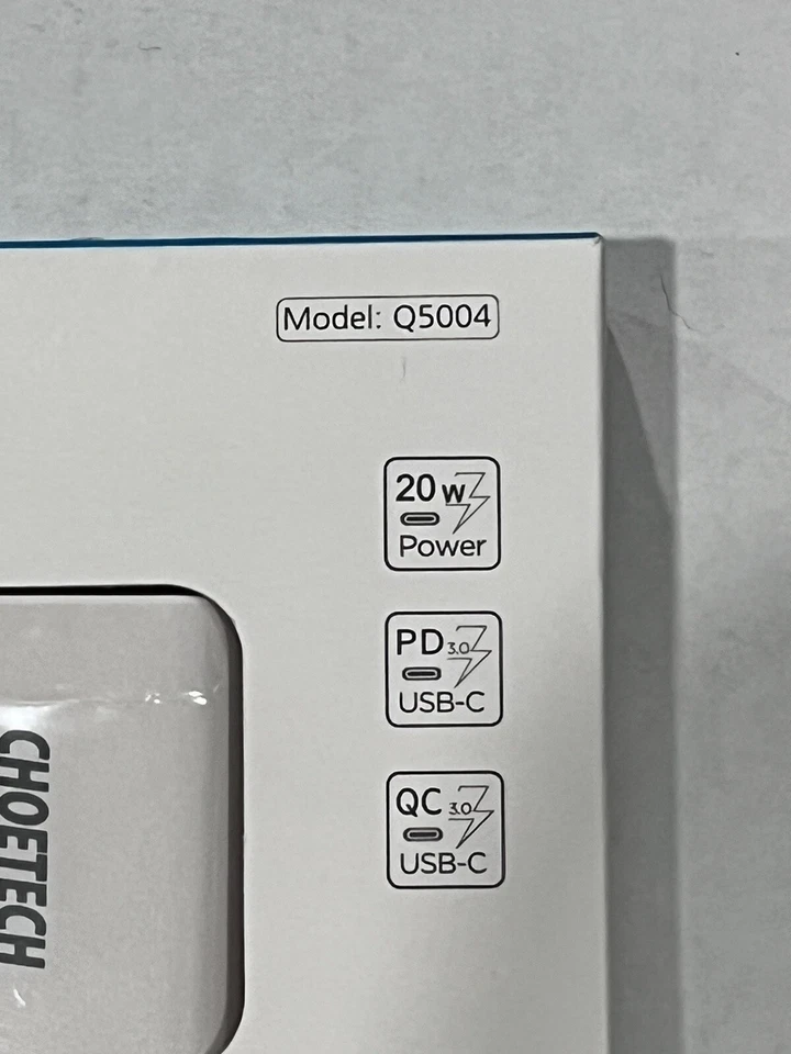 Cargador de Pared Choetech 20W USB-C PD USB 3.0 Q5004 Para Apple iPhone Samsung Galaxy Foto 2 de 4