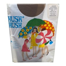 Vintage 70s Womens Thigh High Stockings Hush Hush Size 2 Brown Toast