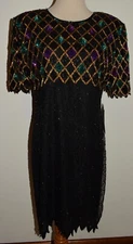 New Mark & John by Gopal Silk Dress XL Black Sequin Beaded Evening Cocktail Gown